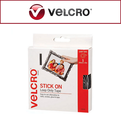 Velcro Loop Stick On Tape 25mm x 5m Black